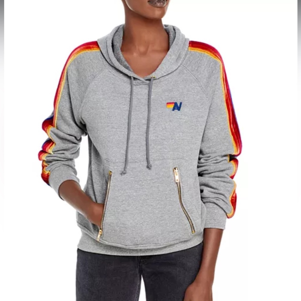 Aviator Nation Velvet Striped Pullover Hoodie Size S